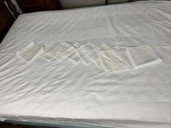 Irish White Linen Tablecloth & 9 Napkins