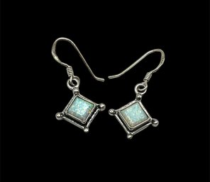 Vintage Sterling Silver Opal Dangle Earrings