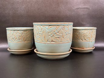 A Trio Of Glazed Terracotta Planters