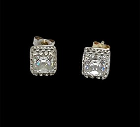 Vintage Espo Sterling Silver Square CZ Stud Earrings