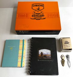 Vintage Camacho Cigar Box, 2 Unused Notebooks,  Etched Ivory Bookmark & Silver Tone Bookmark