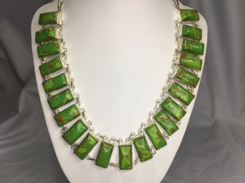 Stunning 925 / Sterling Silver Necklace With New Mexican Green Turquoise - Fantastic Piece - Never Worn !