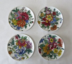 Set Of 4 Porcelain Floral Coasters By Kaiser, West Germany