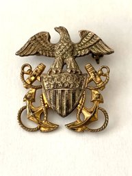 Vintage WWII Pin With Eagle And Anchors - Marked Sterling
