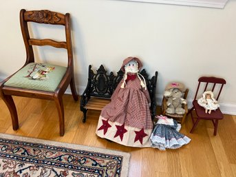 Collection Of Antique Doll Chairs & More