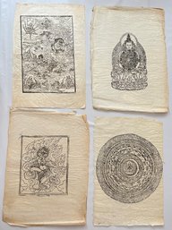 4 Tibetan Buddhist Thangka Wood Block Print, Rice Paper, Unframed