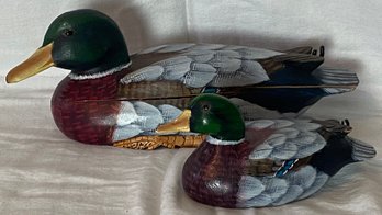 Two Carved Paint Decorated Ducks