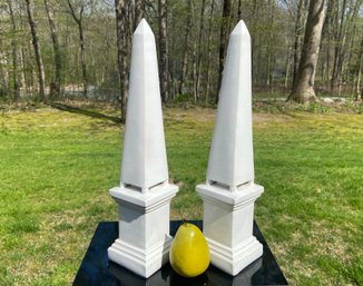 Pair Of White Ceramic Obelisks