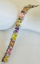 BEAUTIFUL SILVER TONE FACETED MULTI COLOR GLASS BRACELET GOOD QUALITY