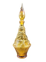 Vintage Empoli 16' Amber Fruit & Woven Basket Bottle With Stopper-Marked Made In Italy On Bottom