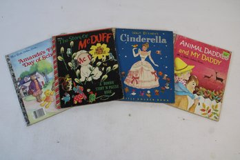 Lot Of 4 Vintage Little Golden Children's Books Including Cinderella, McDuff, Amanda First Day Of School, Etc.
