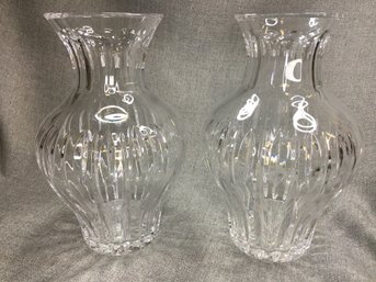 Lovely Matched Pair Of Large WATERFORD - MARQUIS Vases - Very Nice Baluster Form - Good Heavy Weight - NICE !