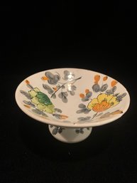 Yellow And Green Floral Stemmed Bowl