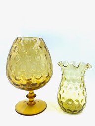 Vintage Pairing Of Amber Dot Optic Art Glass