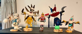 Lot Of Five Hand Carved Wooden Kachina Dolls - Signed