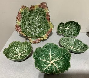 Wonderful Lot Of Bordallo Pinneiro Portugal Lettuce Ceramic Pieces