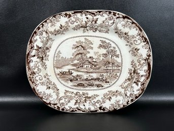 A Rare & Beautiful 19th Century Chinoiserie Transferware Platter In Brown, 16'