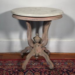 Cute Antique Oval Victorian Marble Top Table With Pale Pink Paint - Very Nice Accent Piece - Need Some TLC