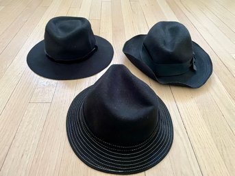 Three Italian Made Black Wool Hats