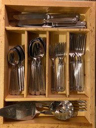 Retronue Stainless Steel Silverware Flatware With Wooden Organizing Bin