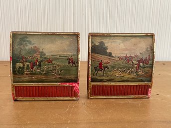 Pair Of Plaster Bookends With Hunt Scene