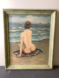 Framed Rufina Sexton Signed Oil On Board Nude Women On The Beach