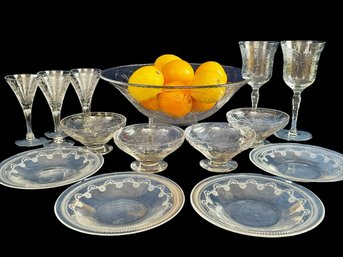 Grouping Of Beautiful Vintage & Antique Etched Glassware