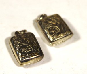 Pair Sterling Silver Fancy Engraved Hinged Locket Pendants
