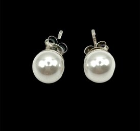 Sterling Silver Pearl White Stud Earrings