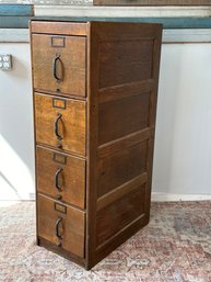 Antique Quarter Sewn Oak Four Drawer File Cabinet