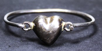 Vintage Sterling Silver Bangle Bracelet With Heart Motif Mexican