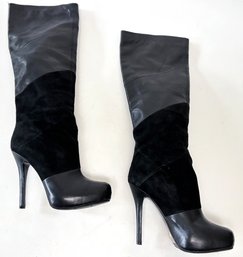 A Pair Of Ladies High Heeled Boots In Leather And Suede - Eu 38