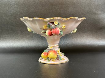 Vintage Footed Compote With Embossed Fruit By Lefton