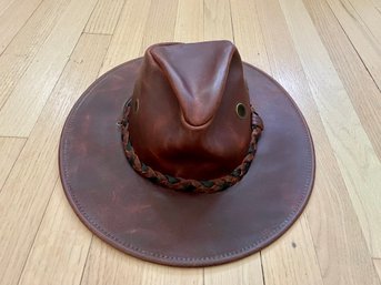 Vintage Henschel Outback Dark Brown Leather Hat, Women's Size Medium