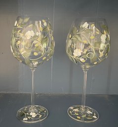 Pair Of Hand Painted Oversized Wine Goblets