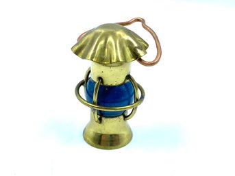 Diminutive Cobalt Blue Glass & Brass Oil Lantern
