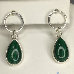 Fabulous Brand New - 925 / STERLING SILVER Teardrop Earrings With Malachite - Very Pretty Earrings - So Nice !