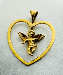 14K GOLD ANGEL HEART PENDANT - MOVING ANGEL