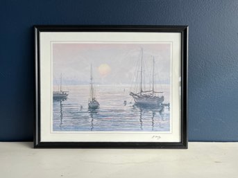 Sailboat Harbor Ink Print, Signed G Hardy