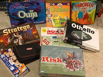 Board Games Collection: Risk, Monopoly, Parcheesi, Othello, Ouija, Stratego, Yahtzee, Cadoo And Oh Sushi Game