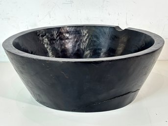 A Large Indian Carved Wood Pouring Bowl