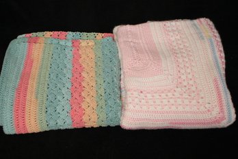 Lot Of 2 Handmade Vintage Crochet Knit Blankets