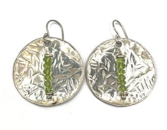 Vintage Silpada Sterling Silver Peridot Color Large Circle Earrings