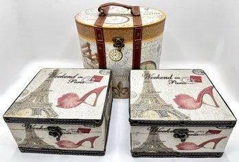New Punch Studios Paper Covered Circular Box & 2 Canvas Covered Boxes
