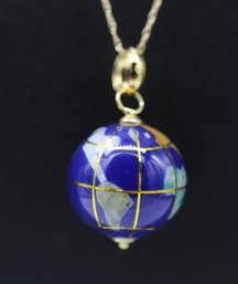 Semi Precious Multi Stone Globe Pendant Necklace In 14k Yellow Gold