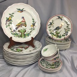 Fabulous Classic SPODE CHELSEA BIRD - 12 Dinner And 12 Salad Plates - 3 Cups & 3 Saucers - Very Nice !