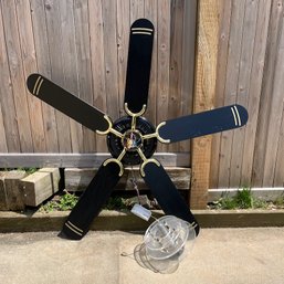 A Black Encon Ceiling Fan With  Art Deco Style Glass Light Kit