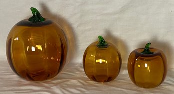 Three Blown Glass Pumpkins