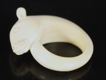 Carved Bone Ring Of A Mouse Size 4