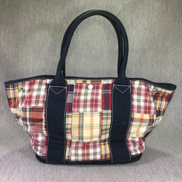 Lovely J CREW Patchwork Madras Tote Bag - For Your Next Connecticut Casual Event - Great Colors - Nice Bag !